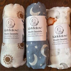 Muslin Swaddle Set - Blue, White, Cream